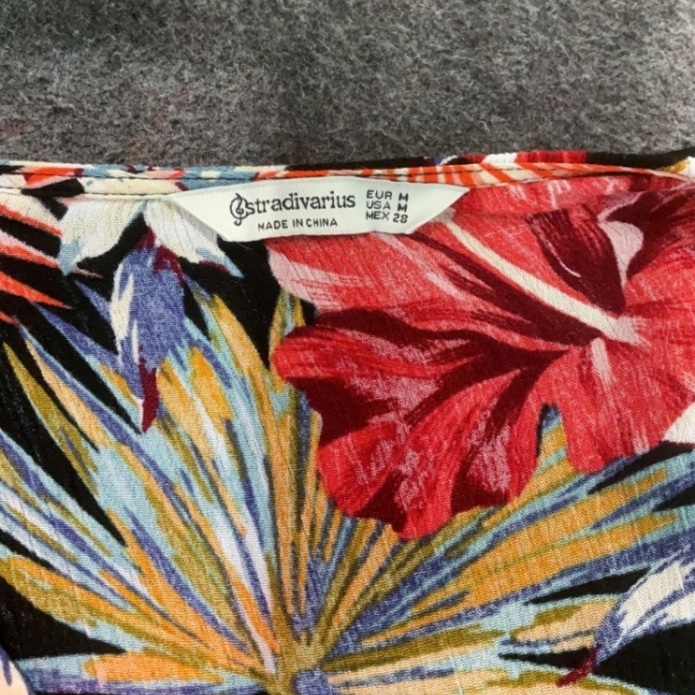 Stradivarius Tropical Floral Button Front Mini Dress Women’s M - Picture 3 of 9